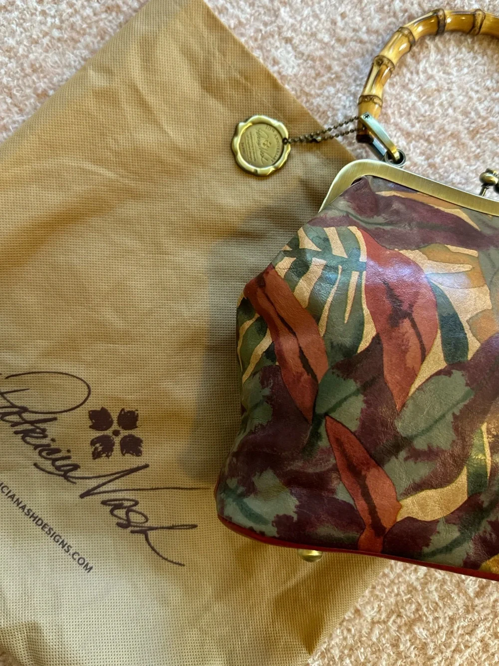 Patricia Nash Tropical Dreams Floral Leather Bamboo Handle 25 Year Anniversary